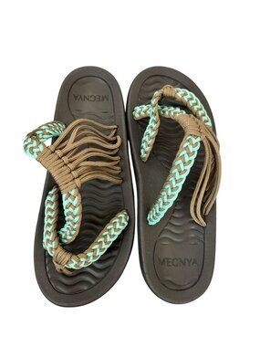 MEGNYA Womens Braided Rope Sandals Brown & Turquoise Size 8 NEW